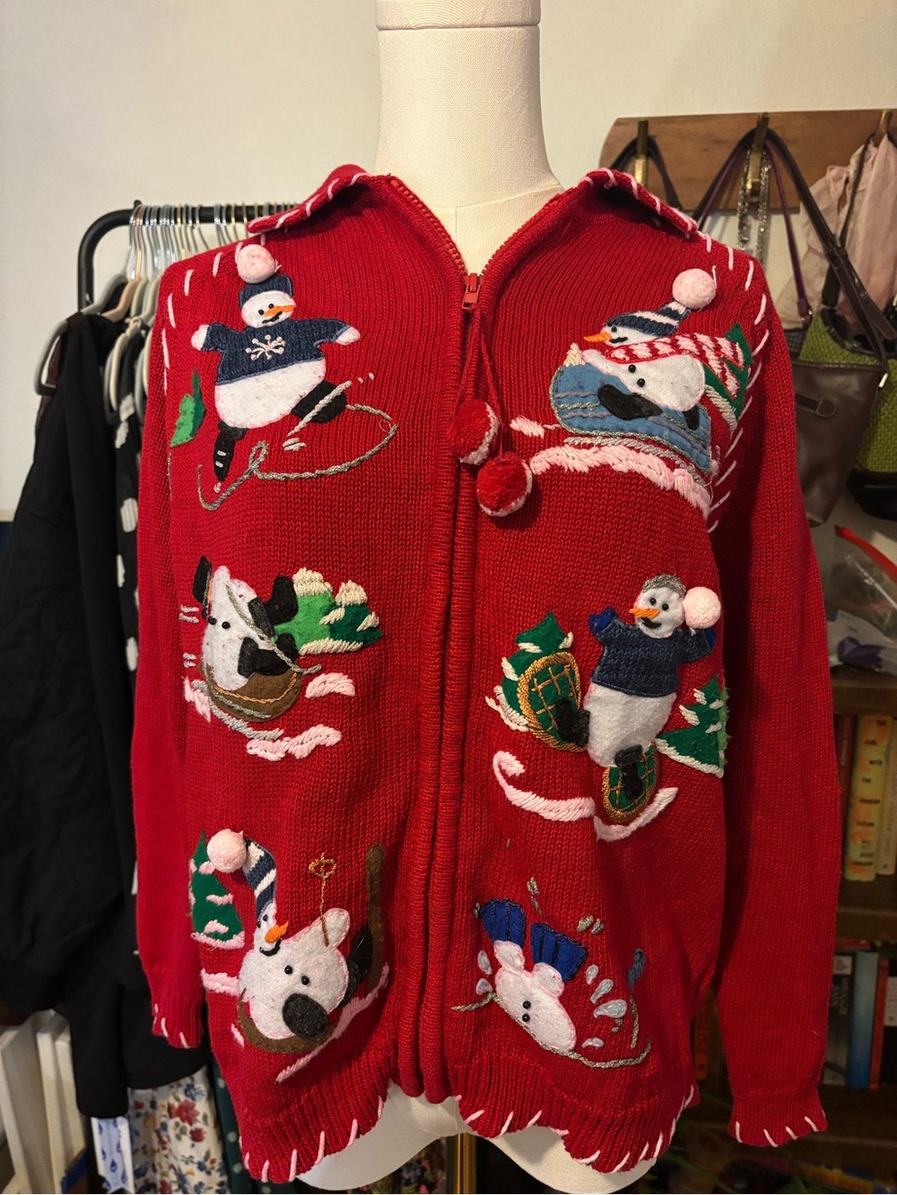 vintage tiara international whimsical embroidered snowman sweater unique vintage